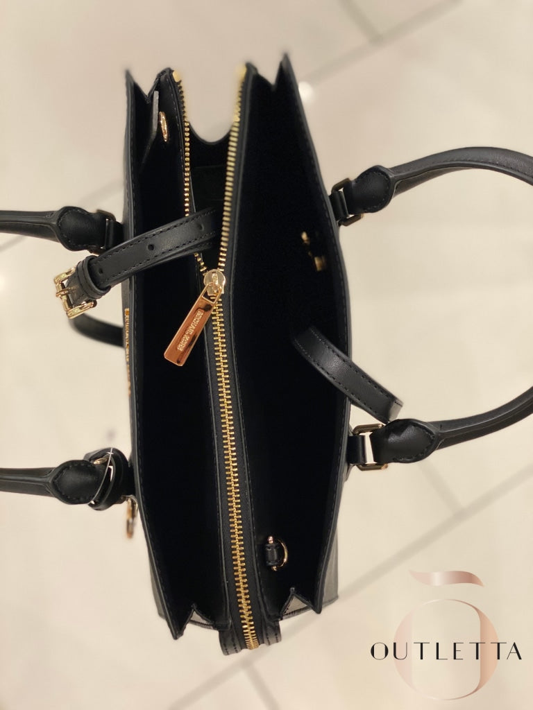 Sheila Medium Two-Tone Faux Saffiano Leather Satchel - Black Handbags