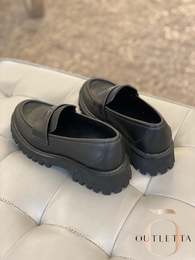 Womens Gibbous Slip-On Lug Loafer Flats - Black Shoes
