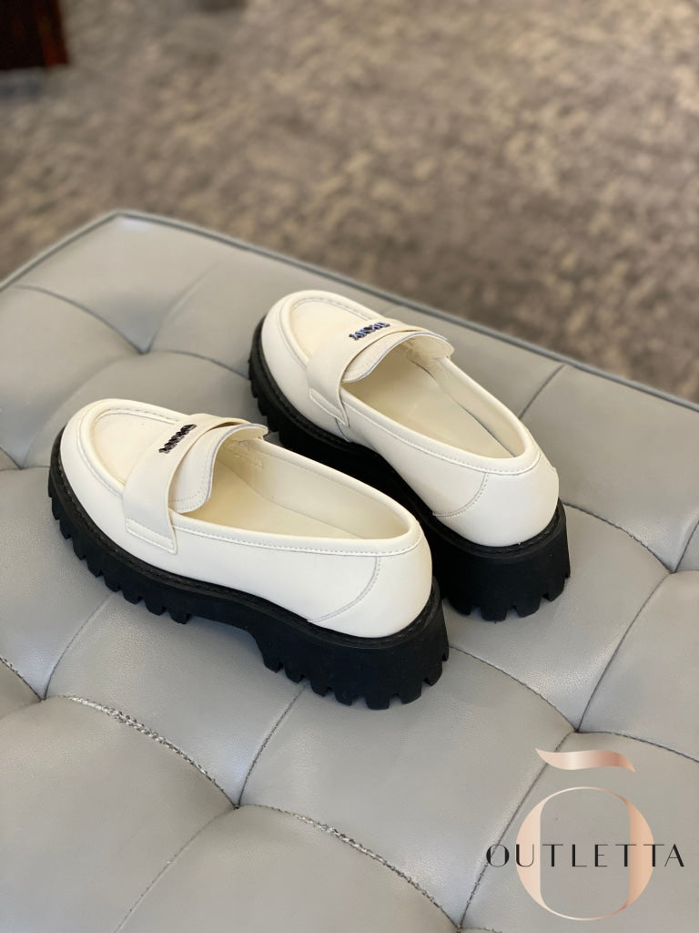 Womens Gibbous Slip-On Lug Loafer Flats - Egg Nog Shoes