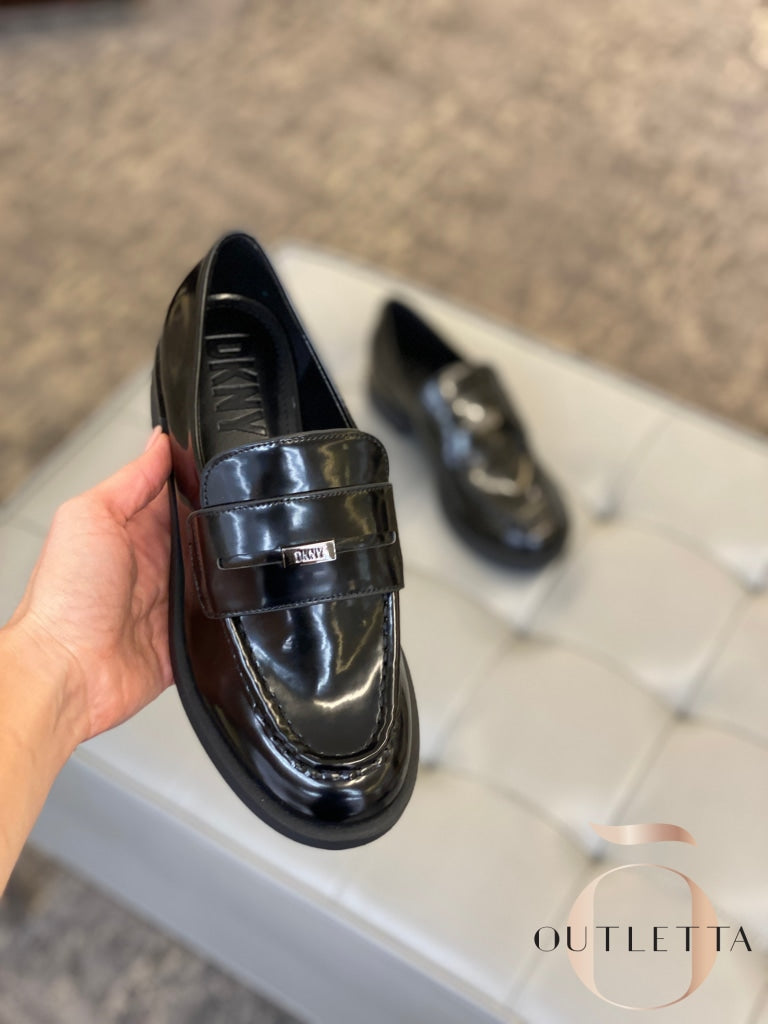 Womens Ivette Slip-On Penny Loafer Flats - Black 5 Shoes