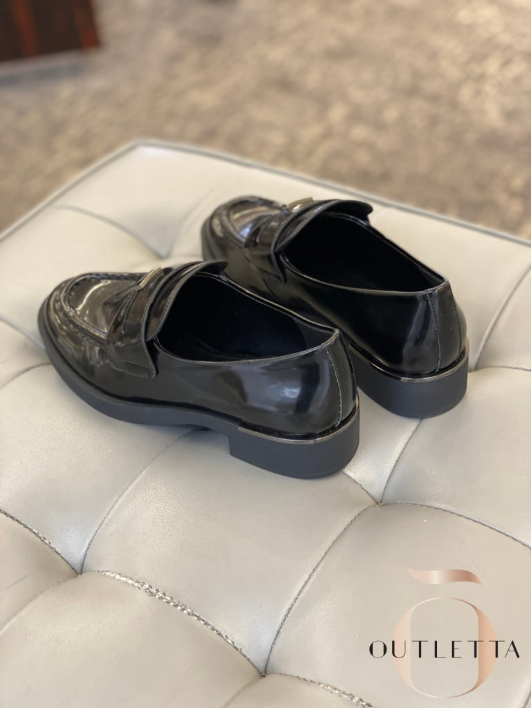 Womens Ivette Slip-On Penny Loafer Flats - Black Shoes