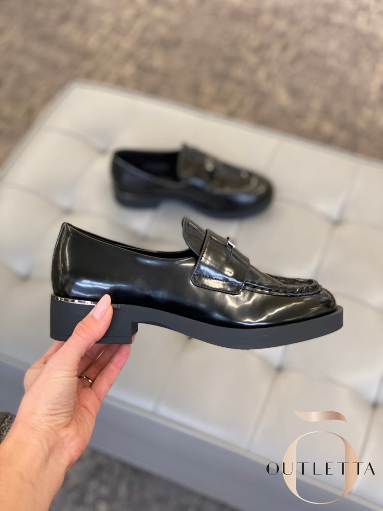 Womens Ivette Slip-On Penny Loafer Flats - Black Shoes