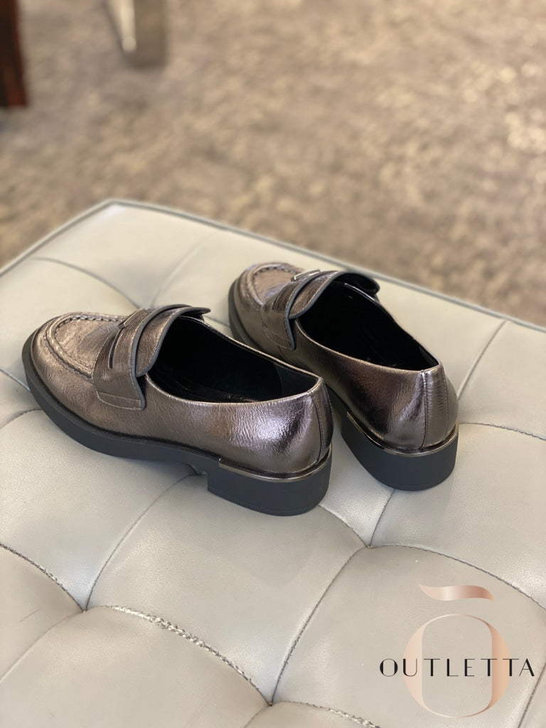 Womens Ivette Slip-On Penny Loafer Flats - Dark Gunmetal Shoes