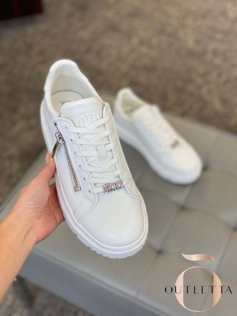 Womens Matti Lace-Up Zip Sneakers- White 5 Shoes