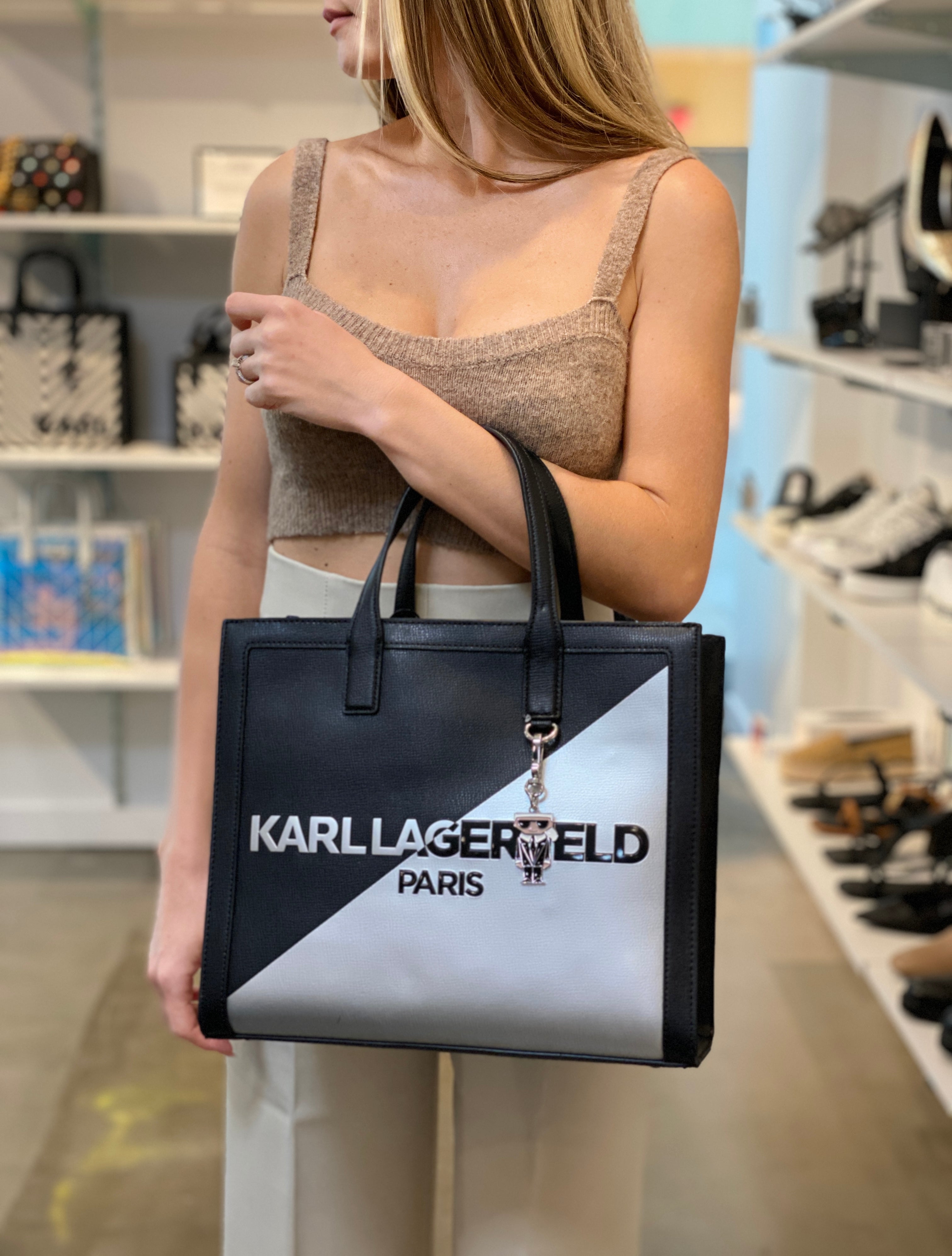 KARL LAGERFELD PARIS Nouveau Leather Small Tote Bag