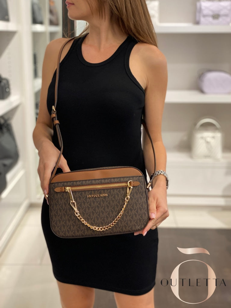 Jet Set Large Chain Monogram Crossbody Brown Handbags