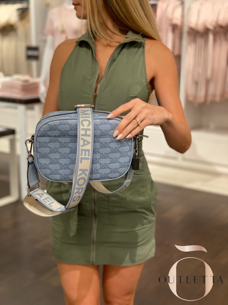 Jet Set Travel Medium Logo Stripe Crossbody Bag - Pale Blue Handbags
