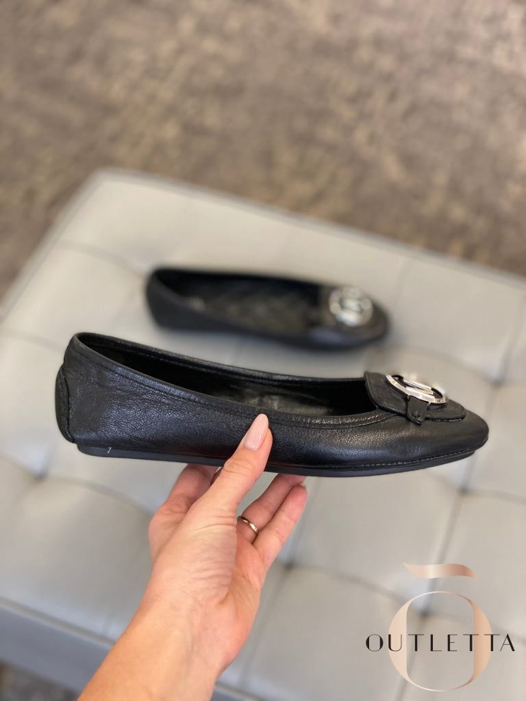 Lillie Moccasin Flats - Black/Silver Buckle Shoes