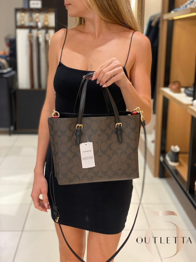 Mollie Tote 25 In Signature Canvas - Gold/Brown Black Handbags