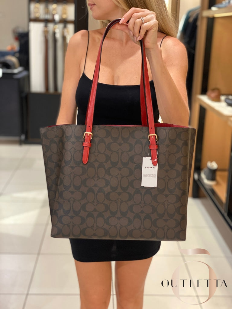 Mollie Tote In Signature Canvas - Gold/Brown 1941 Red Handbags