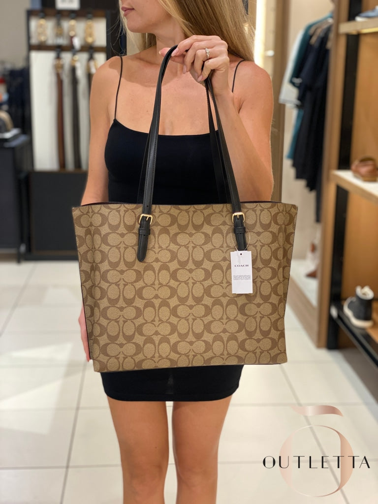 Mollie Tote In Signature Canvas -Gold/Khaki/Black Handbags
