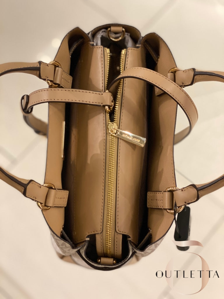 Reed Large Belted Satchel -Camel Multi Handbags