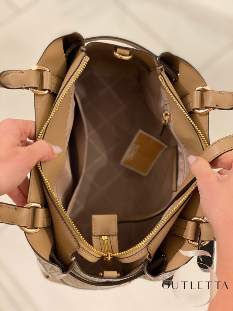 Reed Large Belted Satchel -Camel Multi Handbags