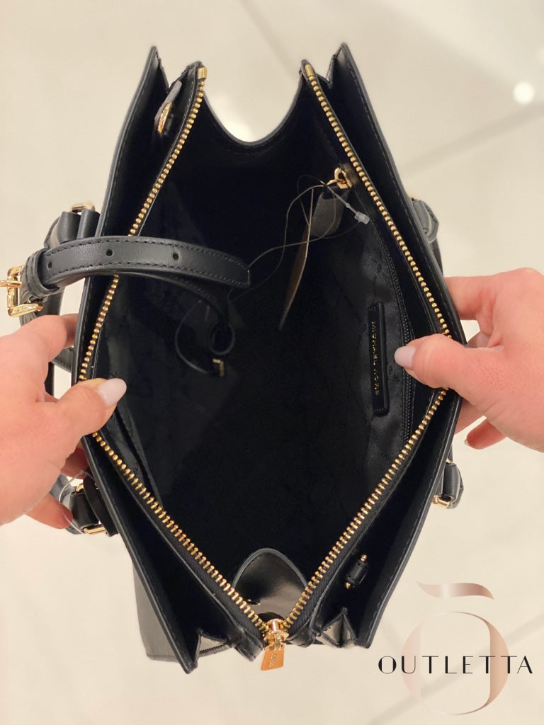 Sheila Medium Two-Tone Faux Saffiano Leather Satchel - Black Handbags