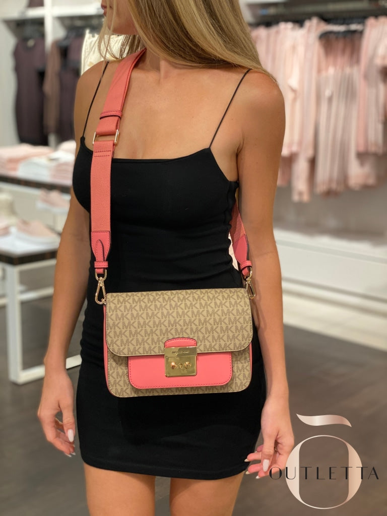 Michael Kors Sloan Editor Medium Flap Shoulder Bag Crossbody Tea Rose Pink  MK 