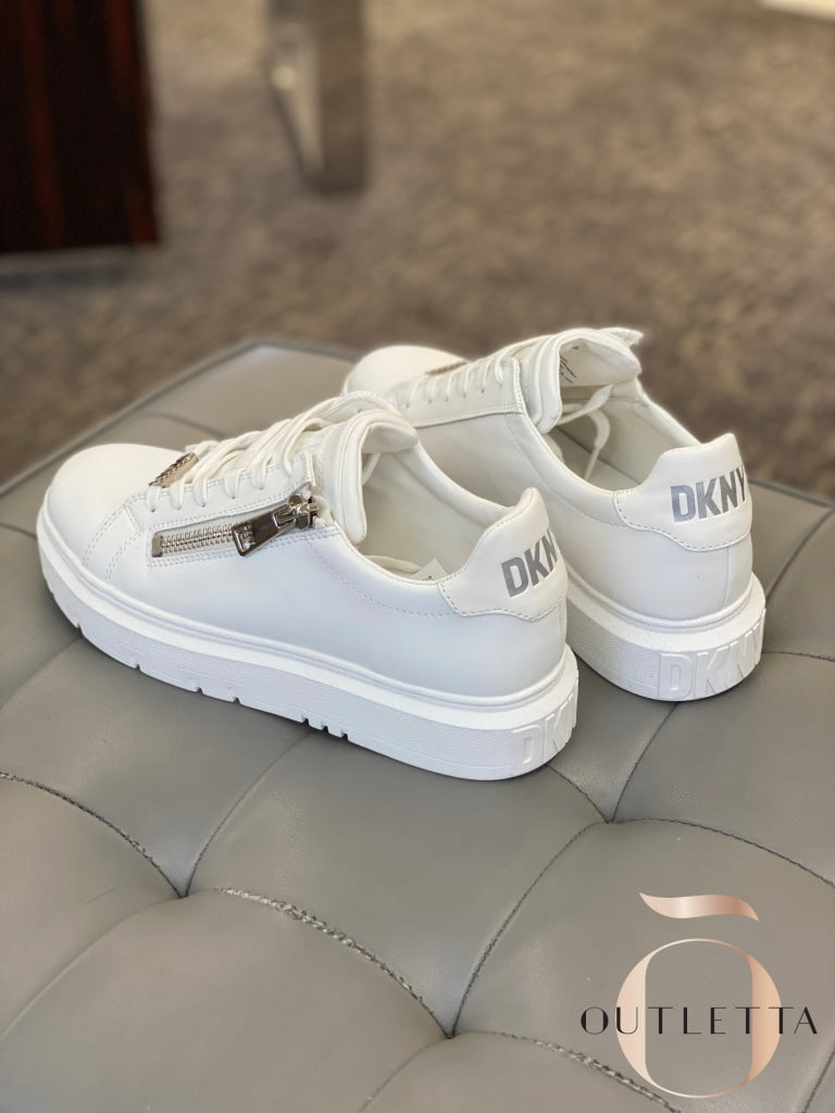 Womens Matti Lace-Up Zip Sneakers- White Shoes