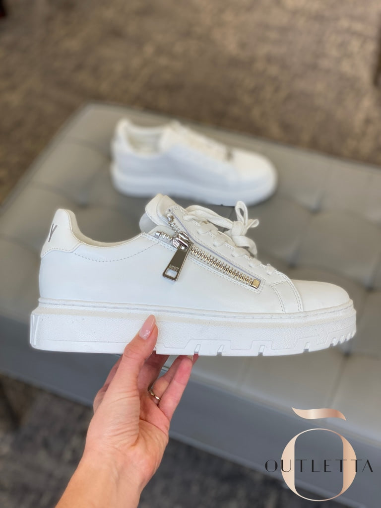 Womens Matti Lace-Up Zip Sneakers- White Shoes