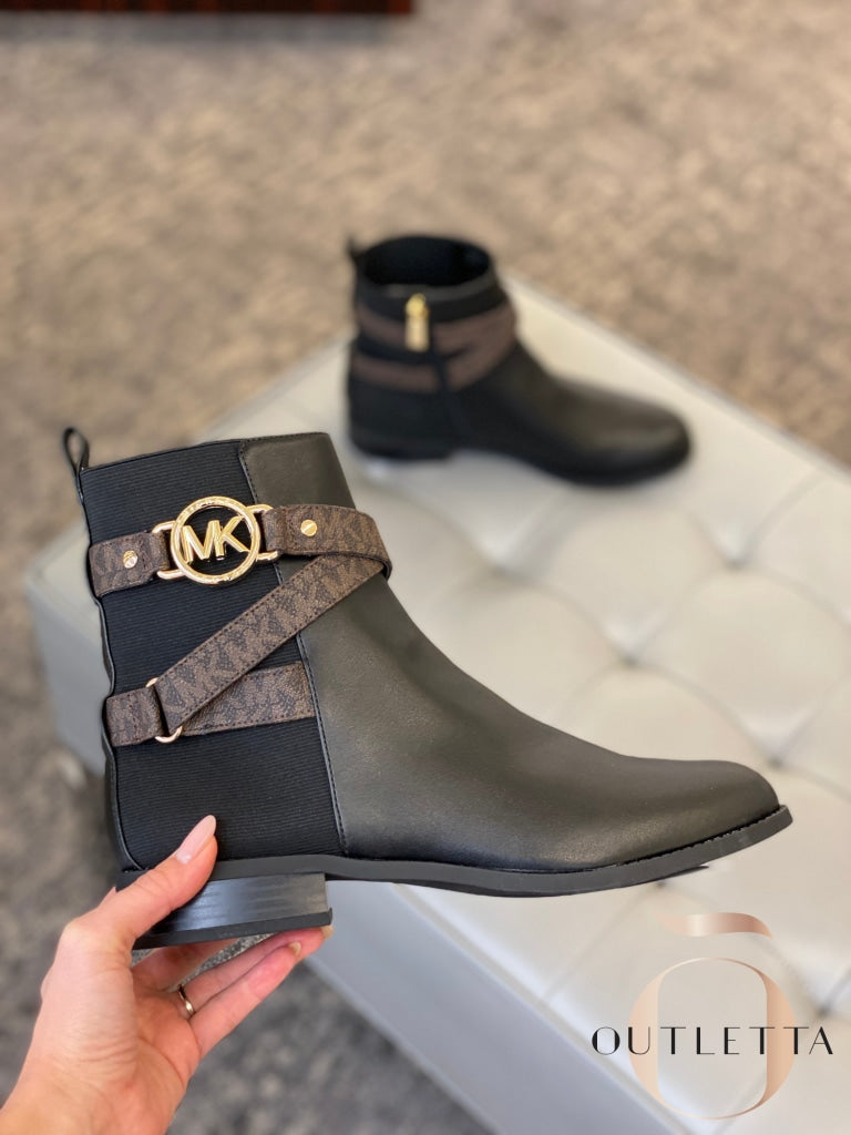 Womens Rory Signature Strap Booties - Black/Brown 5 Shoes